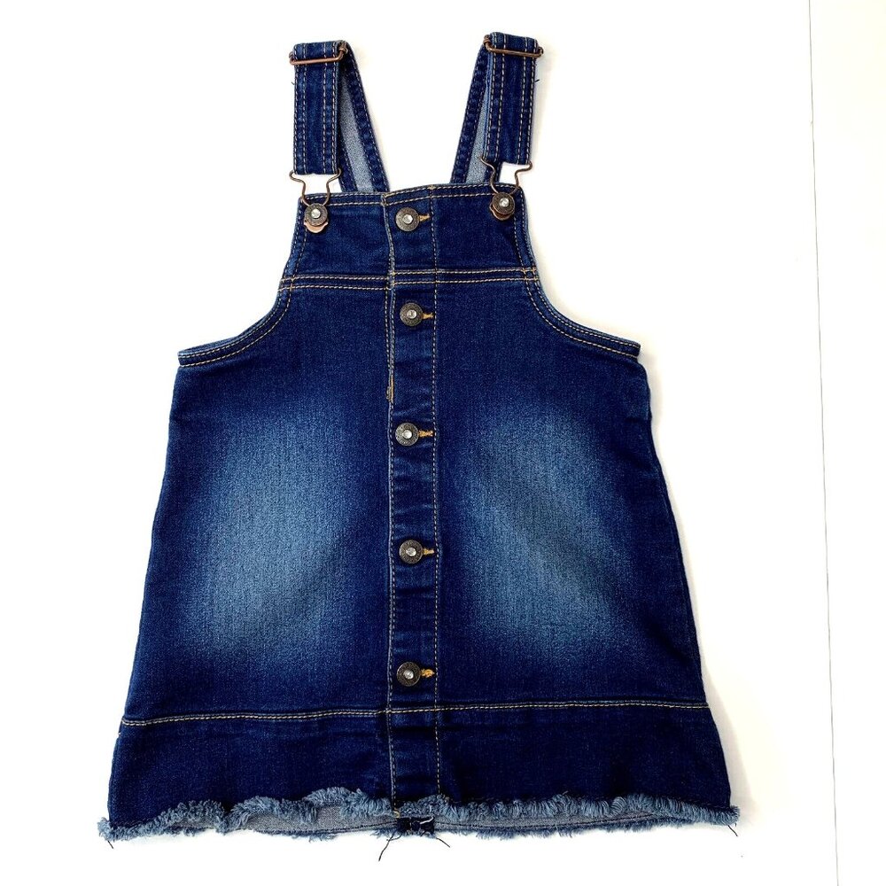 Jordache Girls Size 4T Overall Dress Raw Hem Stretch Pockets Bling Buttons Front